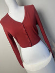 Comfy Cropped Cardigan Top - Deep Red