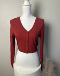Comfy Cropped Cardigan Top - Deep Red